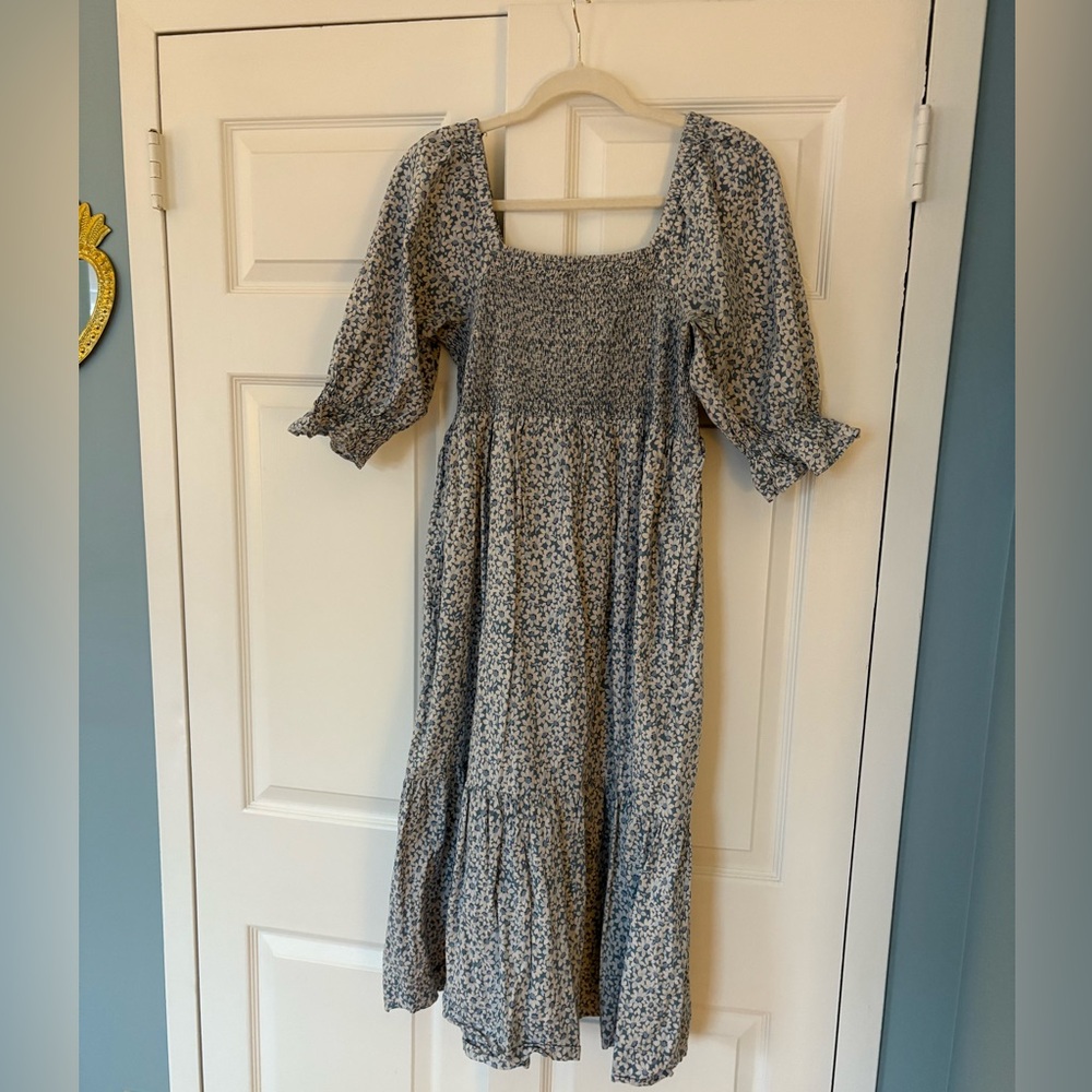Madewell Prairie-style blue and white floral dress, size M